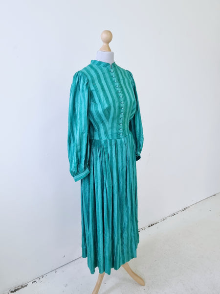 Vintage Aqua Puff Sleeves Dress