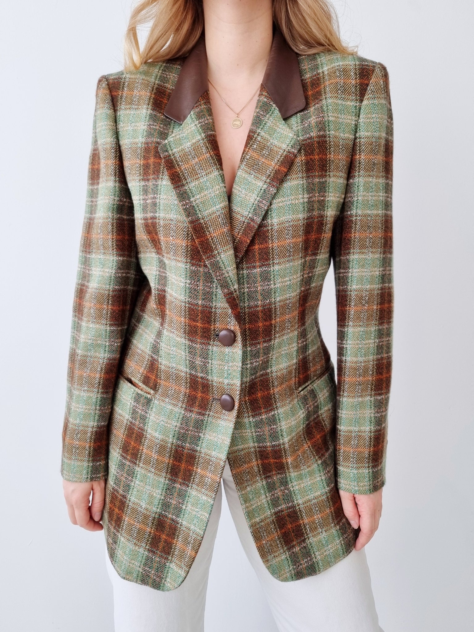 Vintage Green Checkered Wool Blazer