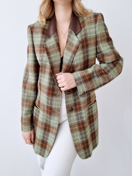 Vintage Green Checkered Wool Blazer
