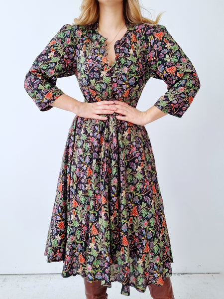 Vintage Floral Folklore Silk Dress