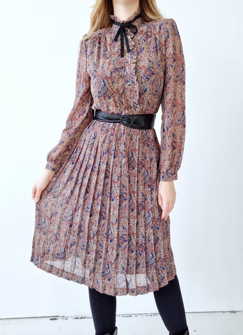 Vintage Paisley Plissee Dress