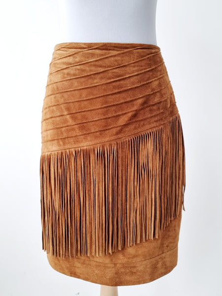 Vintage Wild Leather Fringe Midi Skirt