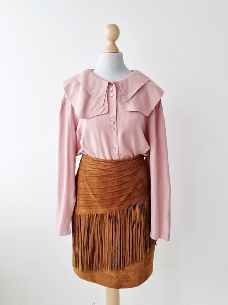 Vintage Wild Leather Fringe Midi Skirt