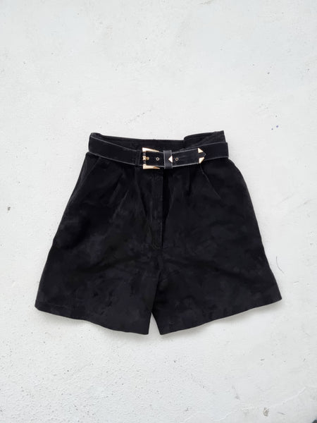 Vintage High Waist Black Leather Shorts