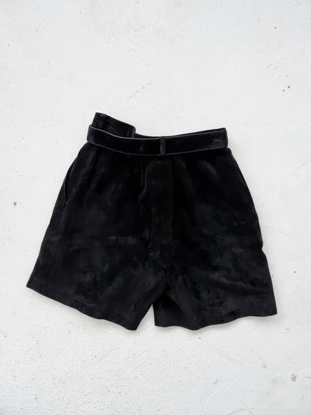Vintage High Waist Black Leather Shorts