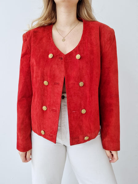 Vintage Red Leather Cropped Jacket