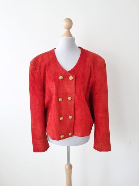 Vintage Red Leather Cropped Jacket