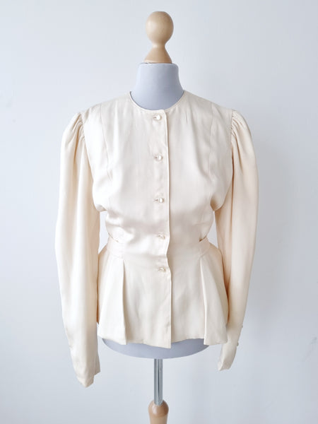 Vintage Blush Bow Satin Jacket
