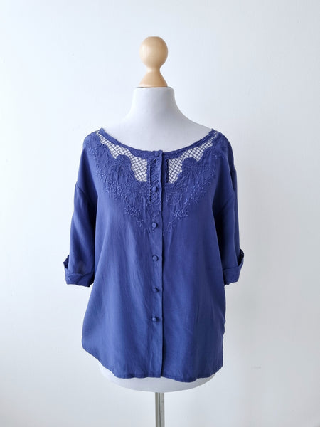 Vintage Marine Bluse Lace Silk Blouse