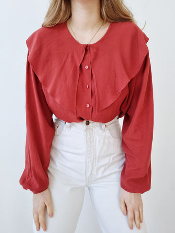 Vintage Rusty Red Big Collar Blouse