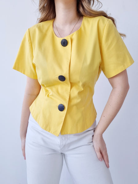 Vintage Yellow Tailored 80s Blouse