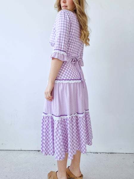 Vintage Lilac Gingham Cotton Dress