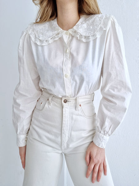 Vintage Cotton Lace Collar Blouse