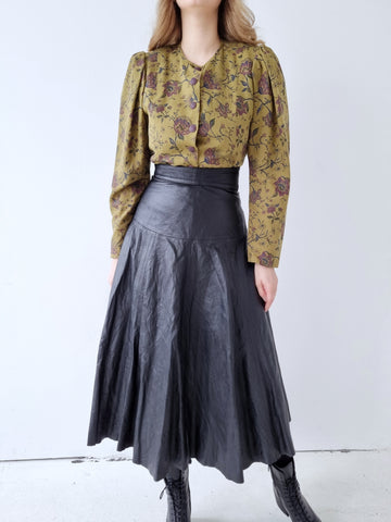 Vintage High Waist A-Line Leather Skirt