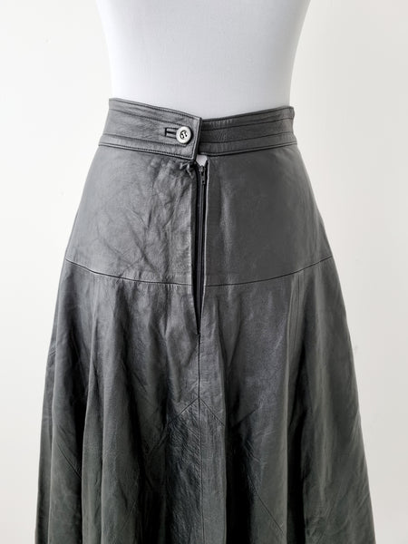 Vintage High Waist A-Line Leather Skirt