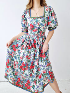 Vintage Blooming Peony Puff Sleeves Dress