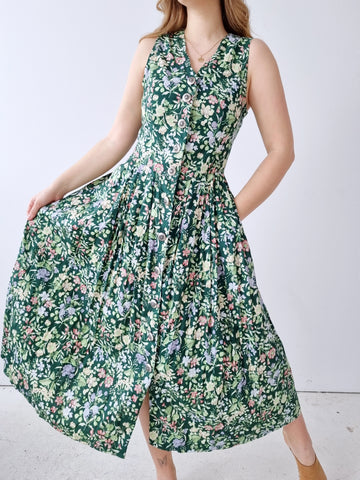 Vintage Sleeveless Spring Floral Maxi Dress