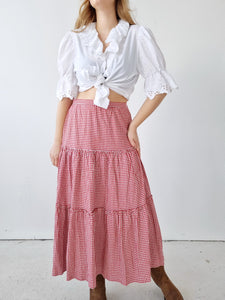 Vintage Maxi Gingham Print Peasant Skirt