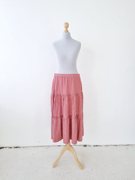 Vintage Maxi Gingham Print Peasant Skirt