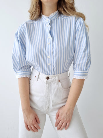 Vintage Striped Puff Sleeves Blouse