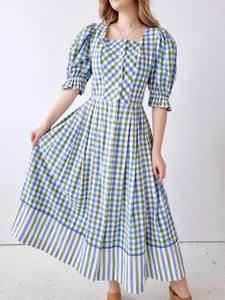 Vintage Plaid Puff Sleeves Dress
