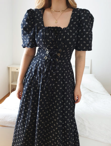  Vintage Black Cotton Maxi Dress