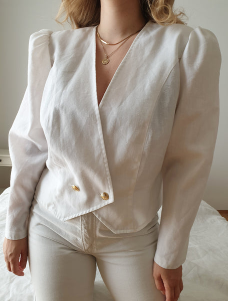 Vintage White Puff Sleeve Blazer