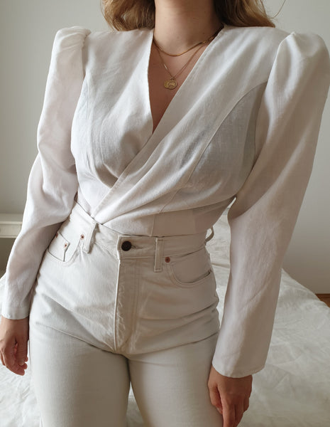 Vintage White Puff Sleeve Blazer