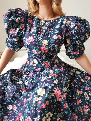 Vintage Back Bow Floral Maxi Dress