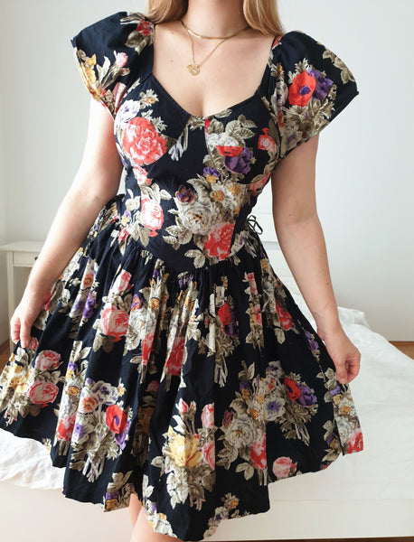 Vintage Bustier Floral Print Dress