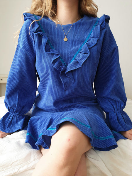 Vintage Corn Flower Blue Corduroy Dress
