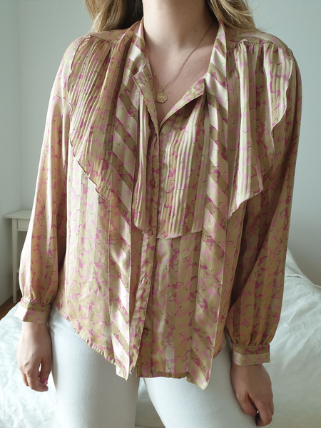  Golden Pink Bow Tie Blouse