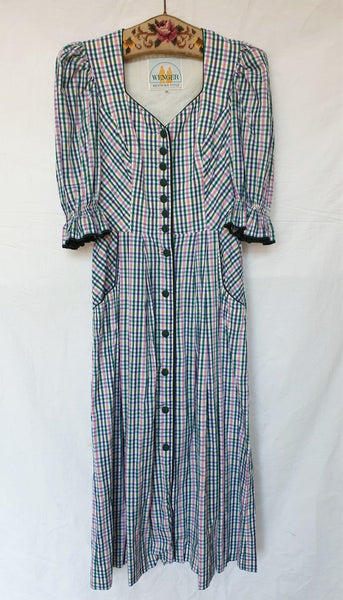  Vintage Gingham Puff Sleeve Dress