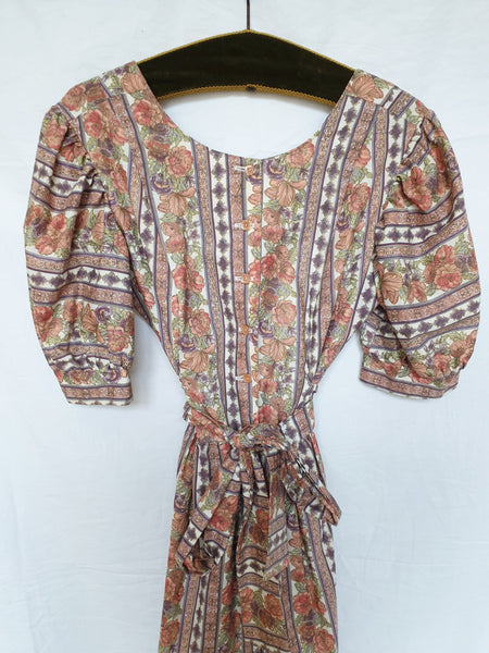 Vintage Handmade Mixed Print Puff Sleeve Dress