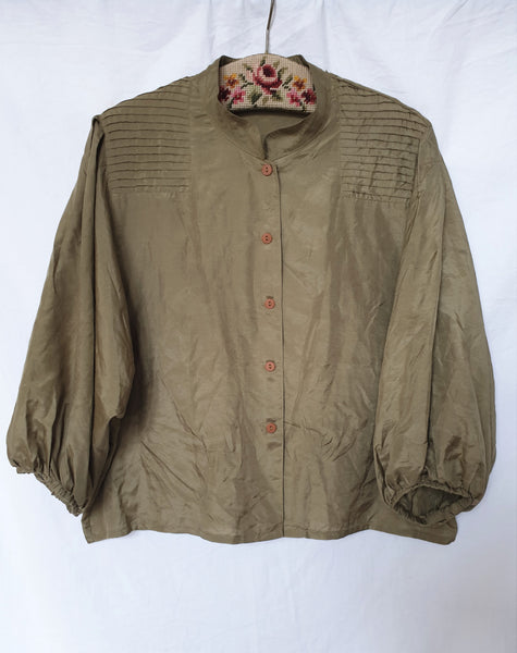  Vintage Khaki Silk Blouse