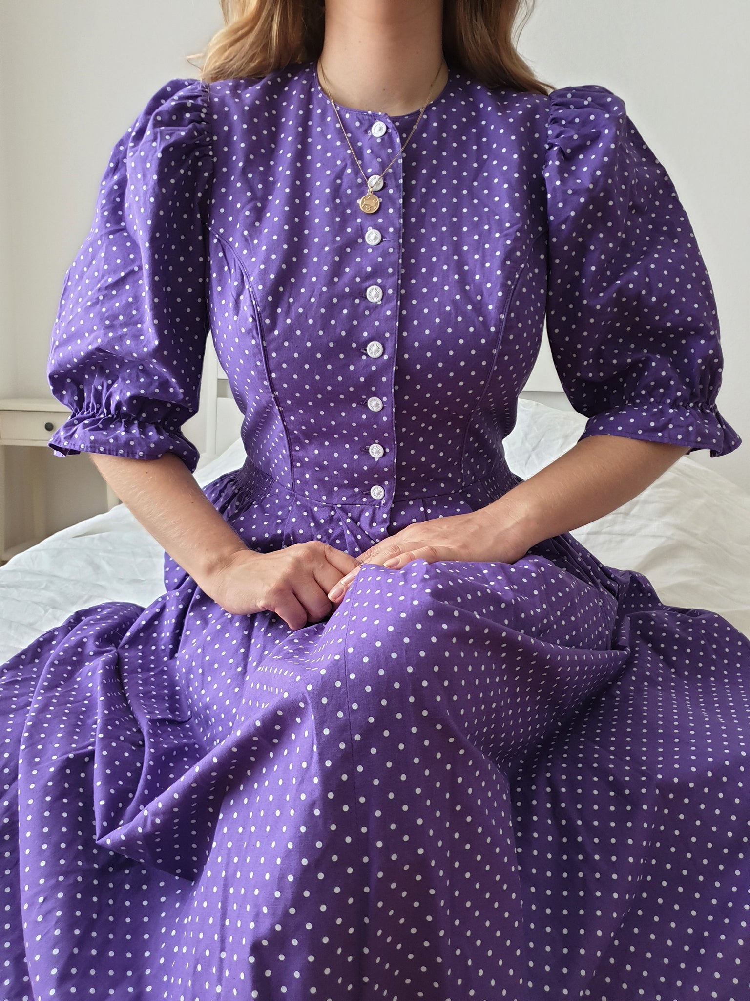  Vintage Purple Polka Dot Midi Dress