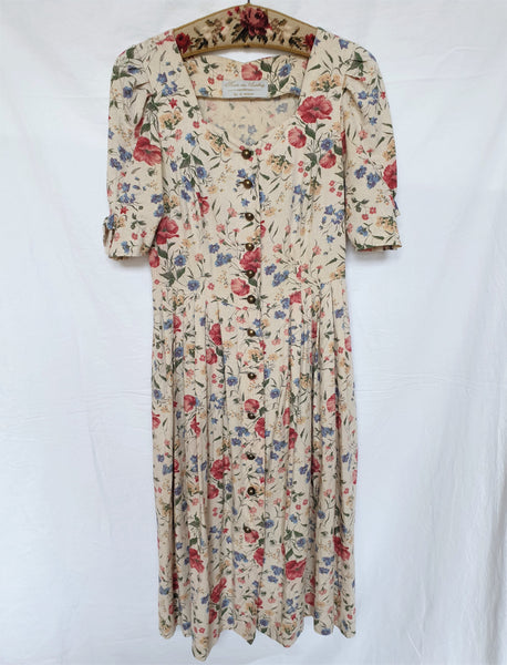 Vintage Poppy Field Puff Sleeve Dress