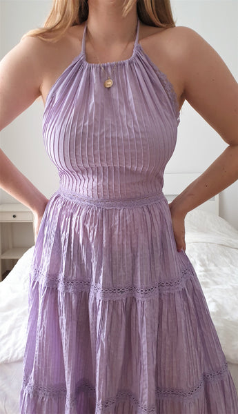  Vintage 70s Lilac Neckholder Maxi Dress