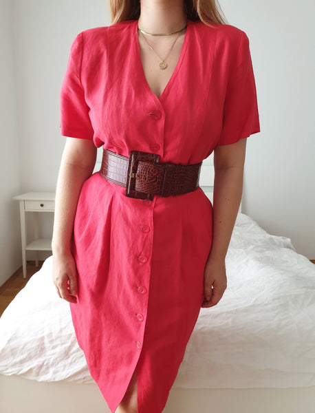 Vintage Red Linen Blend Midi Dress