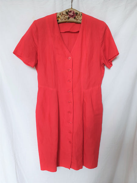 Vintage Red Linen Blend Midi Dress