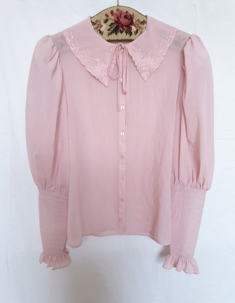  Vintage Powder Pink Mutton Sleeve Blouse
