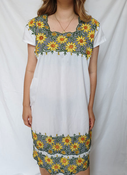 Vintage Yellow Flower Embroidered Dress