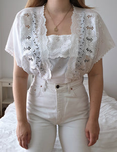 Vintage White on White Flower Lace Blouse